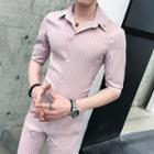 Set: Elbow-sleeve Striped Shirt + Dress Pants
