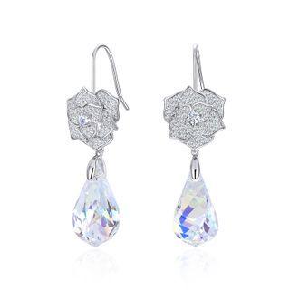Rhinestone Rose Dangle Drop Earring Multicolor - One Size