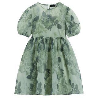 Puff-sleeve Floral Print Mini Smock Dress
