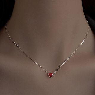 Heart Pendant Sterling Silver Choker 1pc - Silver & Red - One Size