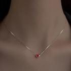 Heart Pendant Sterling Silver Choker 1pc - Silver & Red - One Size