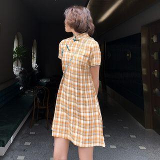 Short-sleeve Plaid Mini A-line Qipao