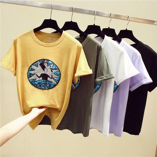 Short-sleeve Sequined Embroidery T-shirt