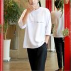 3/4-sleeve Letter Embroidery T-shirt
