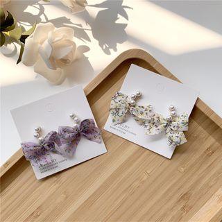 Fabric Bow Faux Pearl Earring