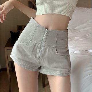 High-waist Zip-up Denim Shorts