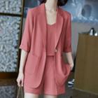 Elbow-sleeve One-button Blazer / Camisole Top / Shorts / Set