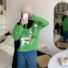 Cartoon Embroidered Sweater Green - One Size