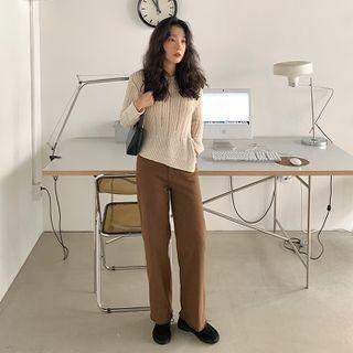 Fringe-hem Semi Wide-leg Pants