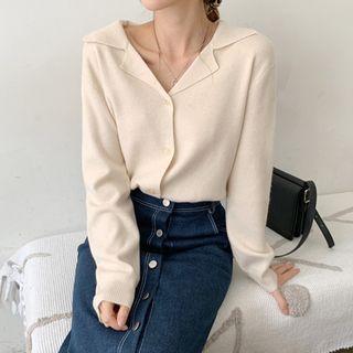 Notch-lapel Wool Blend Cardigan Light Beige - One Size
