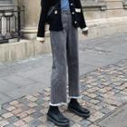 Cropped Distressed Straight-leg Jeans / Collared Cardigan