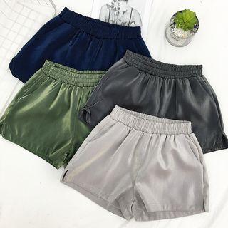 Plain Glittered High-waist Loose-fit Shorts