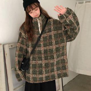 Plaid Half-zip Fleece Pullover