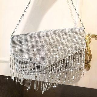 Rhinestone Accent Tassel Envelop Clutch Bag