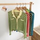 Collared Long-sleeve Striped Light Top