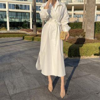 Long-sleeve Maxi Shirtdress White - One Size
