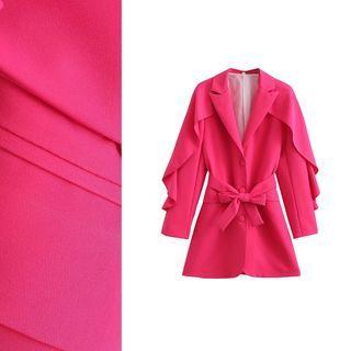Single Breasted Ruffle Blazer With Sash