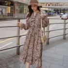 Leopard Print Long-sleeve Midi Chiffon Dress
