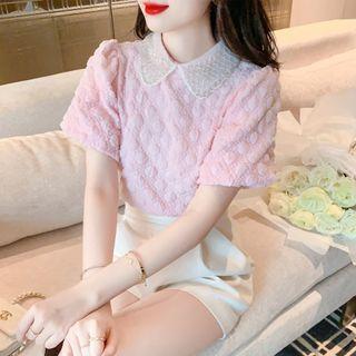 Puff-sleeve Collar Chiffon Top