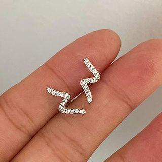 Wavy Rhinestone Earring 1 Pair - Silver - One Size