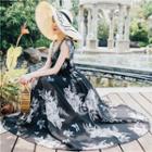 Embellished Floral Print A-line Maxi Dress