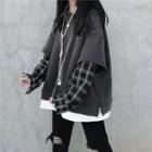 Mock Two Piece Hoodie Black & Gray - One Size