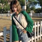 Split-neck Raglan Long-sleeve T-shirt