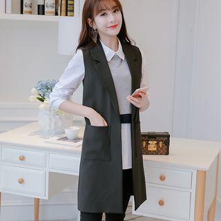 Open-front Lapel Long Vest