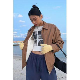 Collared Fleece-lined Blouson Jacket