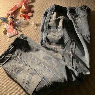 Bear Embroidered Wide-leg Jeans