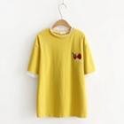 Rose Embroidered Short-sleeve T-shirt Yellow - One Size