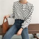 Dot Convestable Long Sleeve Loose-fit Chiffon Blouse