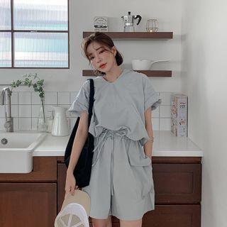 Set: Tie-hem Hoodie + Cargo Shorts