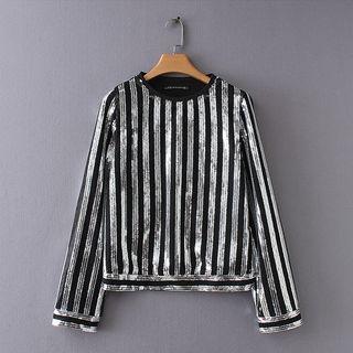 Long-sleeve Striped Sequined Top