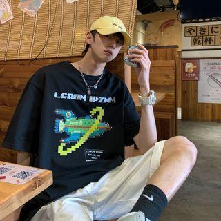 Short-sleeve Aircraft Print T-shirt