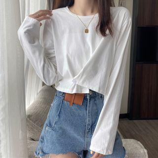 Plain Crew-neck Cropped Sweatshirt