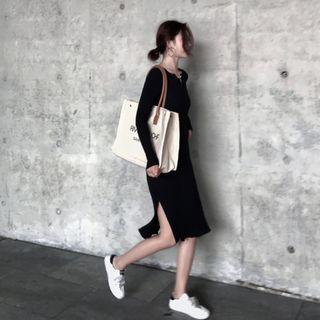 Split Neck Slit Knit Dress