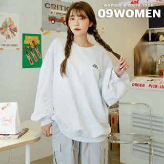 Plus Size Balloon-sleeve Letter-patched Sweatshirt