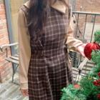 Inset Blouse Tie-waist Plaid Midi Dress Brown - One Size