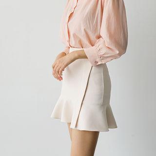 Seam-detail Frilled-hem Skirt