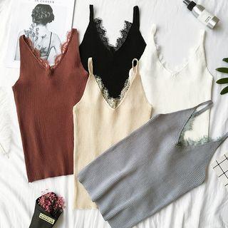 Lace V-neck Slim-fit Knit Camisole Top