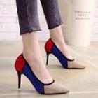 Color Panel Pointy-toe Pumps