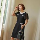 Sheer-sleeve Contrast-trim Midi Dress