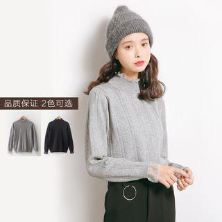 Lace Trim Mock-neck Sweater