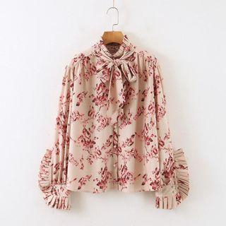 Ribbon Tie-neck Floral Print Blouse