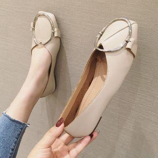 Square-toe Round Buckle Flats