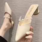 Round Heel Faux Pearl Panel Mules