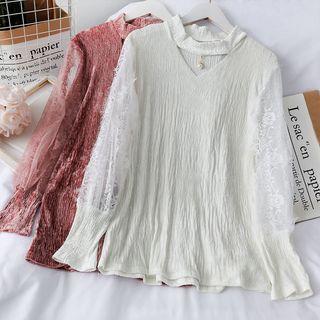 Lace-panel Velvet Halter Top