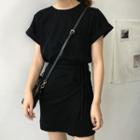 Short-sleeve Wrap T-shirt Dress Black - One Size