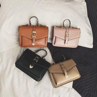 Buckled Faux Leather Satchel Bag